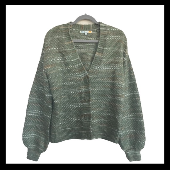 C&C California Cardigan Sweater Size Small Green Variegated Knit V Neck 4 Button - Picture 8 of 8